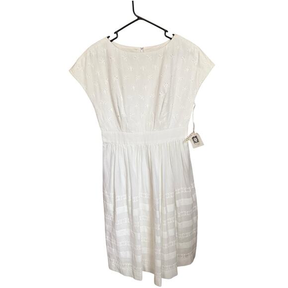 Esprit White Embroidered Cotton Midi Dress US 8 NWT $139 - Picture 1 of 8